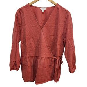 Time & True cotton wrap top balloon sleeve muted red size lard 12-14